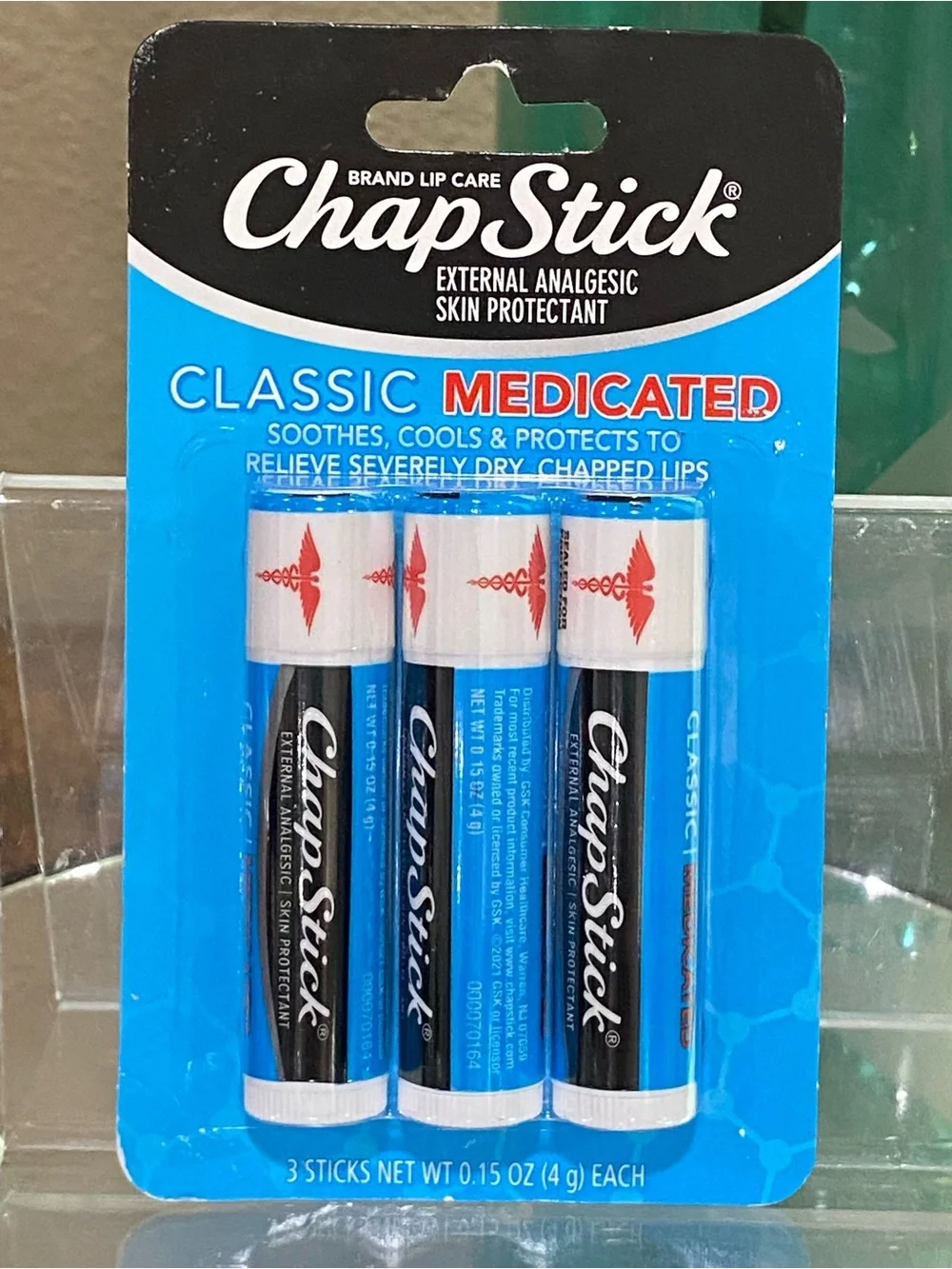 ChapStick Classic Medicated Lip Balm, Pack of 3, new!